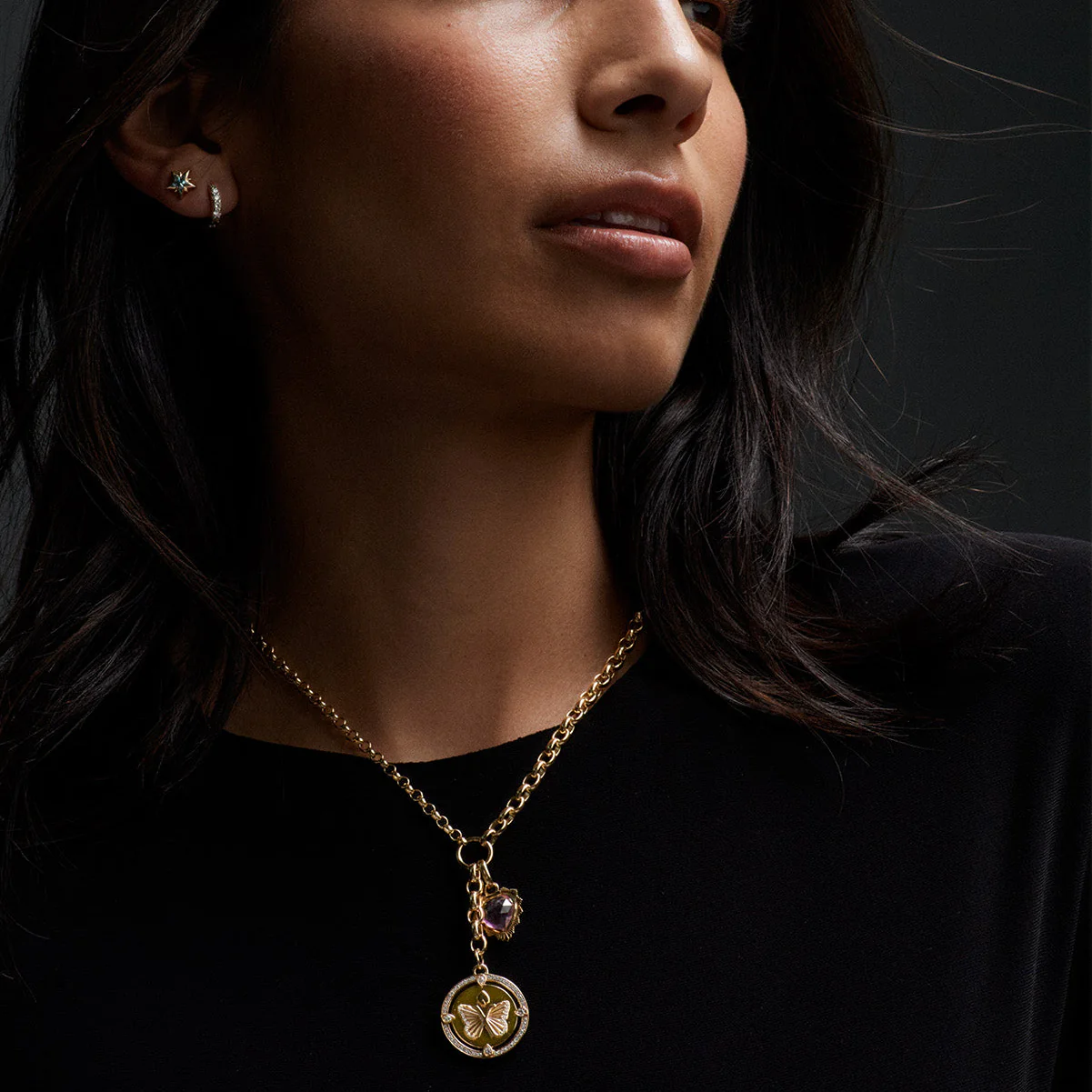 Reverie | Butterfly Heavy Mixed Belcher Extension Necklace | Diamonds, Yellow Gold - Image 2