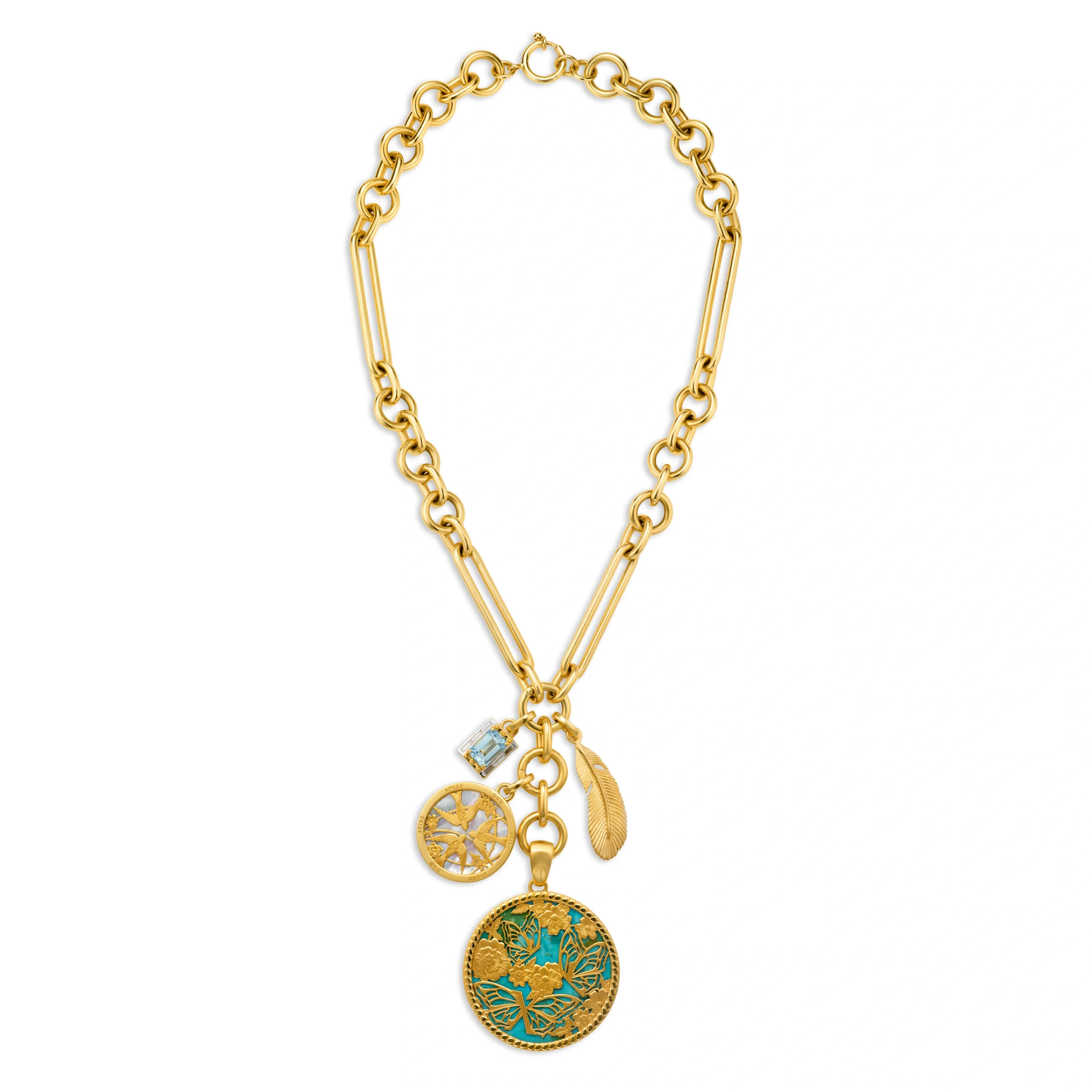 Reverie - Resilience | Butterfly and Sparrow Screen Oversized Mixed Clip Necklace | Multi-Stone, Yellow Gold - Image 3