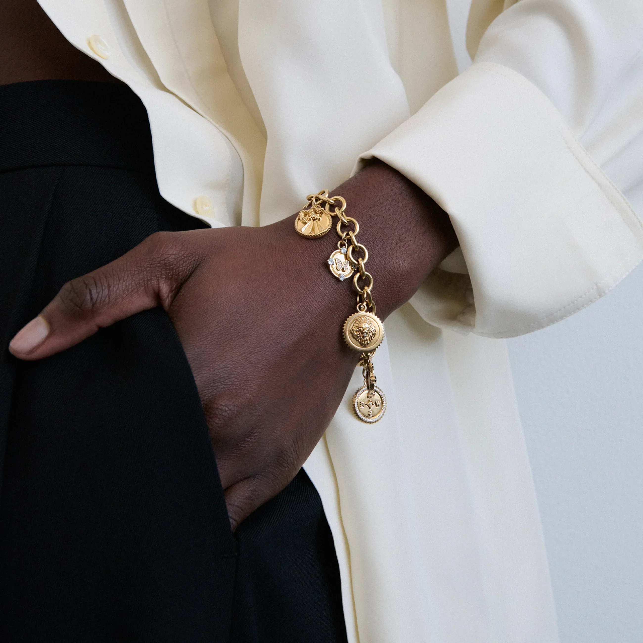 Reverie - Strength | Butterfly Midsized Mixed Link Charm Bracelet | Multi-Stone, Mixed Gold - Image 2