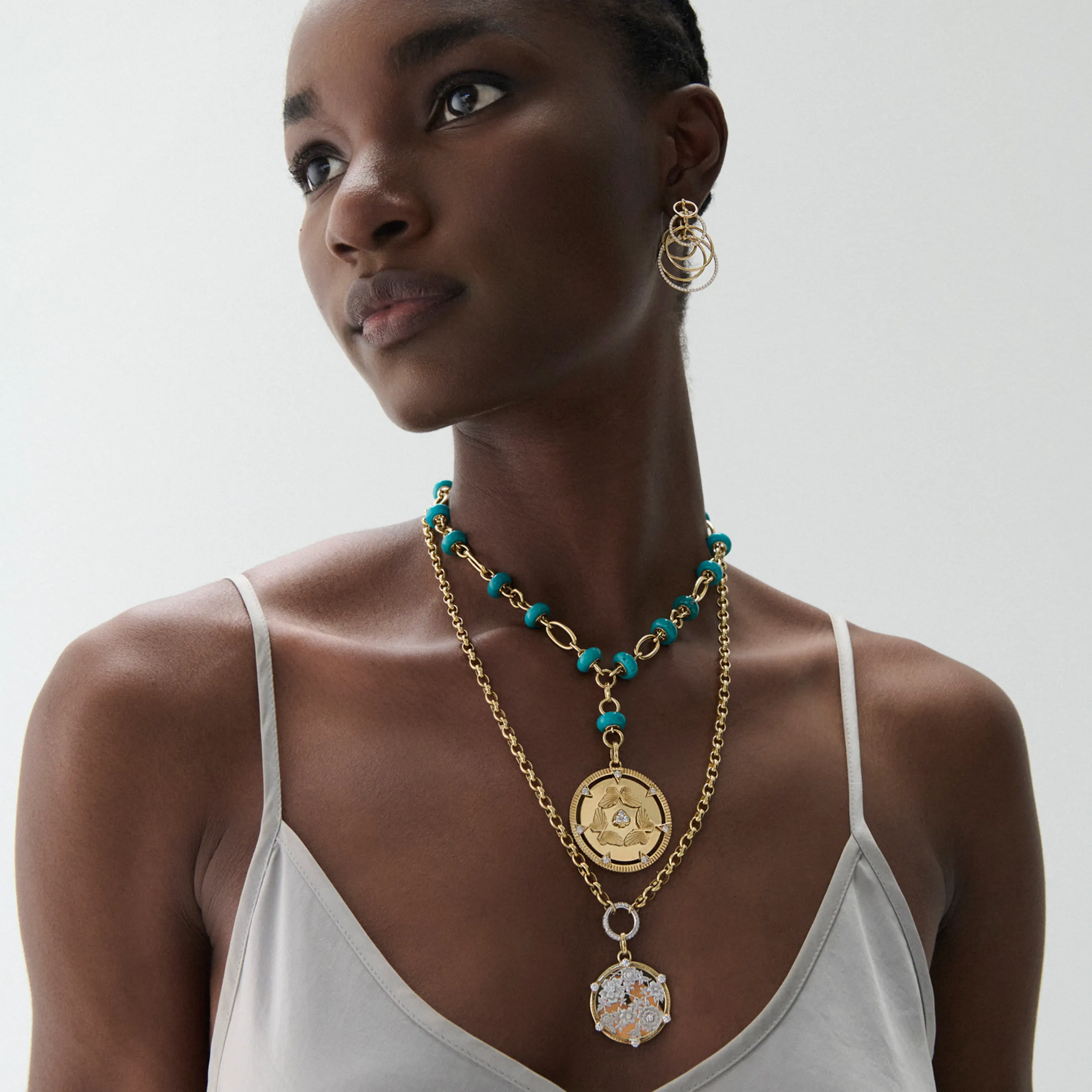 Reverie | Butterfly Triskele Orbit Stone Extension Necklace | Turquoise, Diamonds, Yellow Gold - Image 2