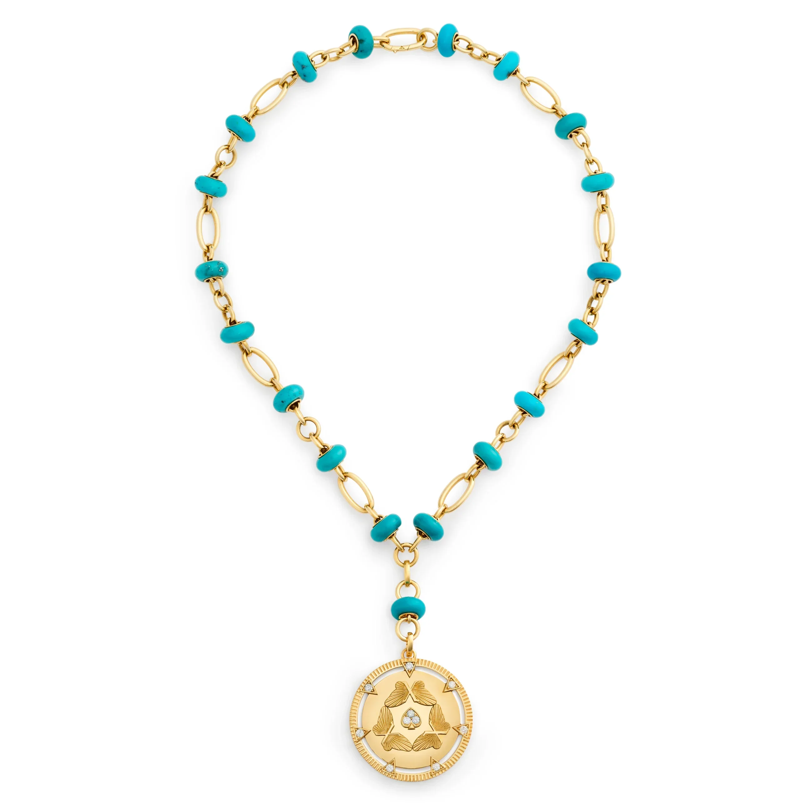 Reverie | Butterfly Triskele Orbit Stone Extension Necklace | Turquoise, Diamonds, Yellow Gold - Image 3