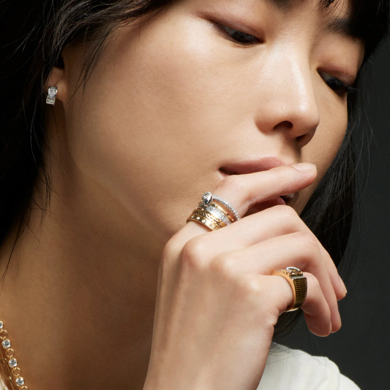 True Love - Infinite Gratitude | Lovestruck Pierced and Braided Wheat Pavé Bookend Ring Stack | Diamonds, Mixed Gold - Image 2