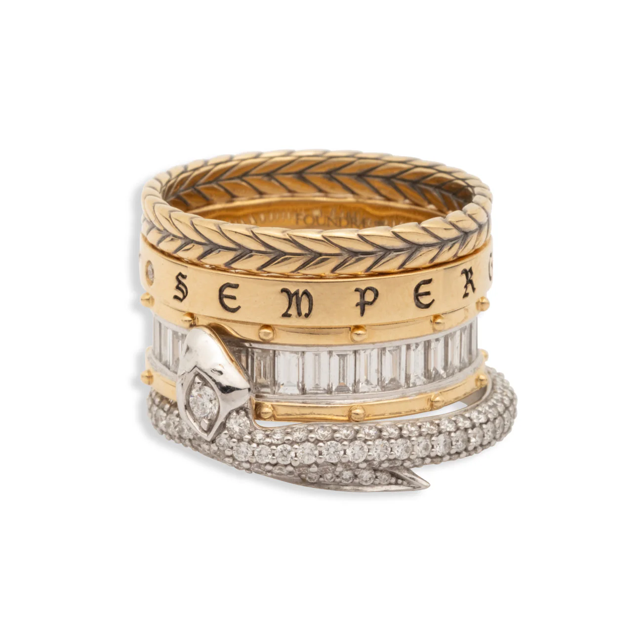 True Love - Infinite Gratitude | Lovestruck Pierced and Braided Wheat Pavé Bookend Ring Stack | Diamonds, Mixed Gold - Image 3