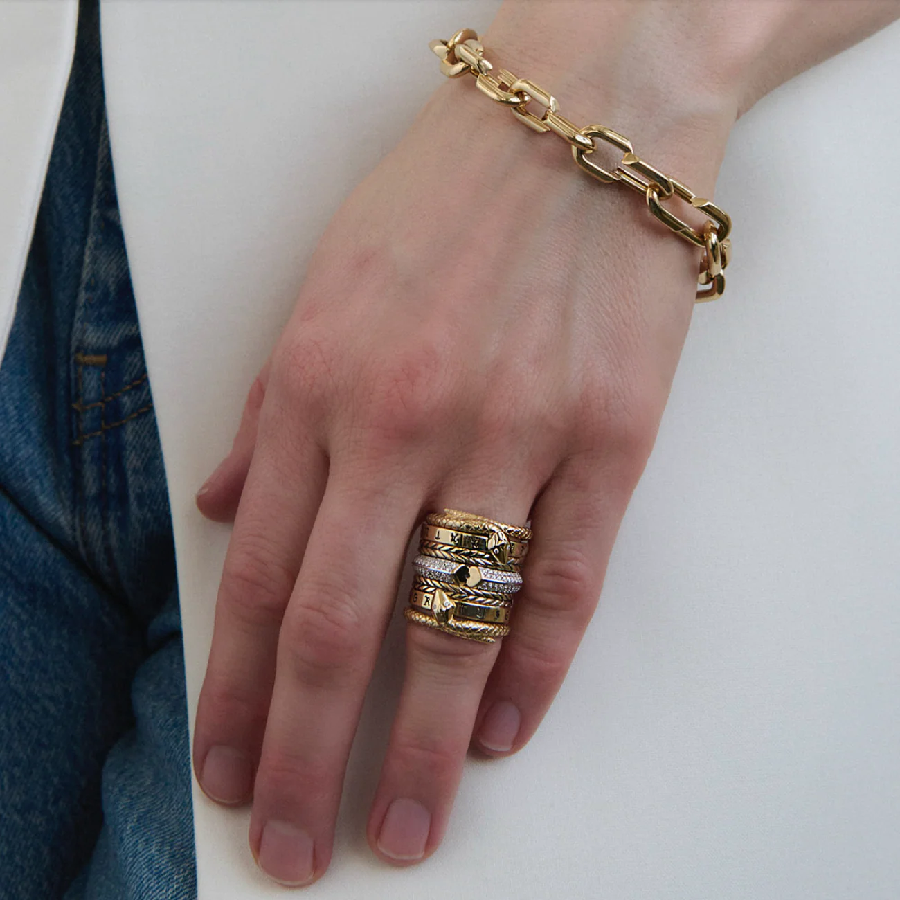 True Love - Infinite Gratitude | Strong Heart and Braided Wheat Ring Stack | Diamonds, Mixed Gold - Image 2