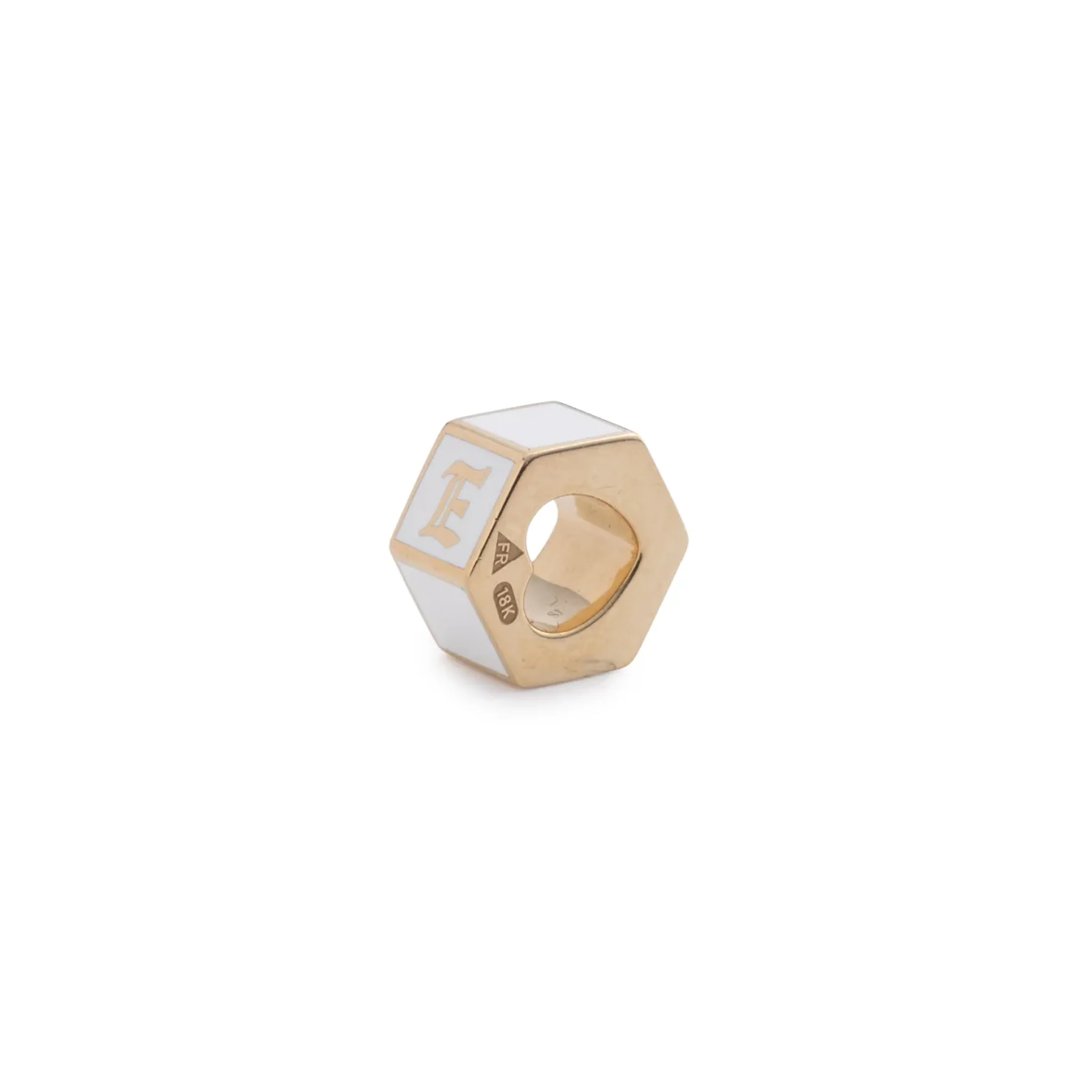 Personalized | Custom Faceted Small Heart Beat | White Ceramic, Yellow Gold