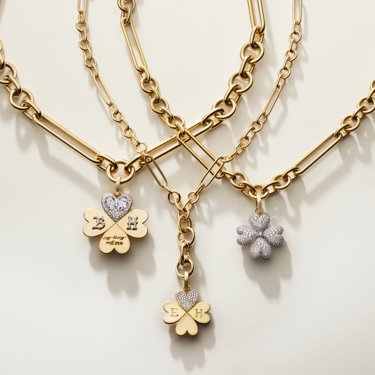 True Love | Snow Pavé Four Heart Clover Midsize Mixed Clip Necklace | Diamonds, Mixed Gold - Image 2