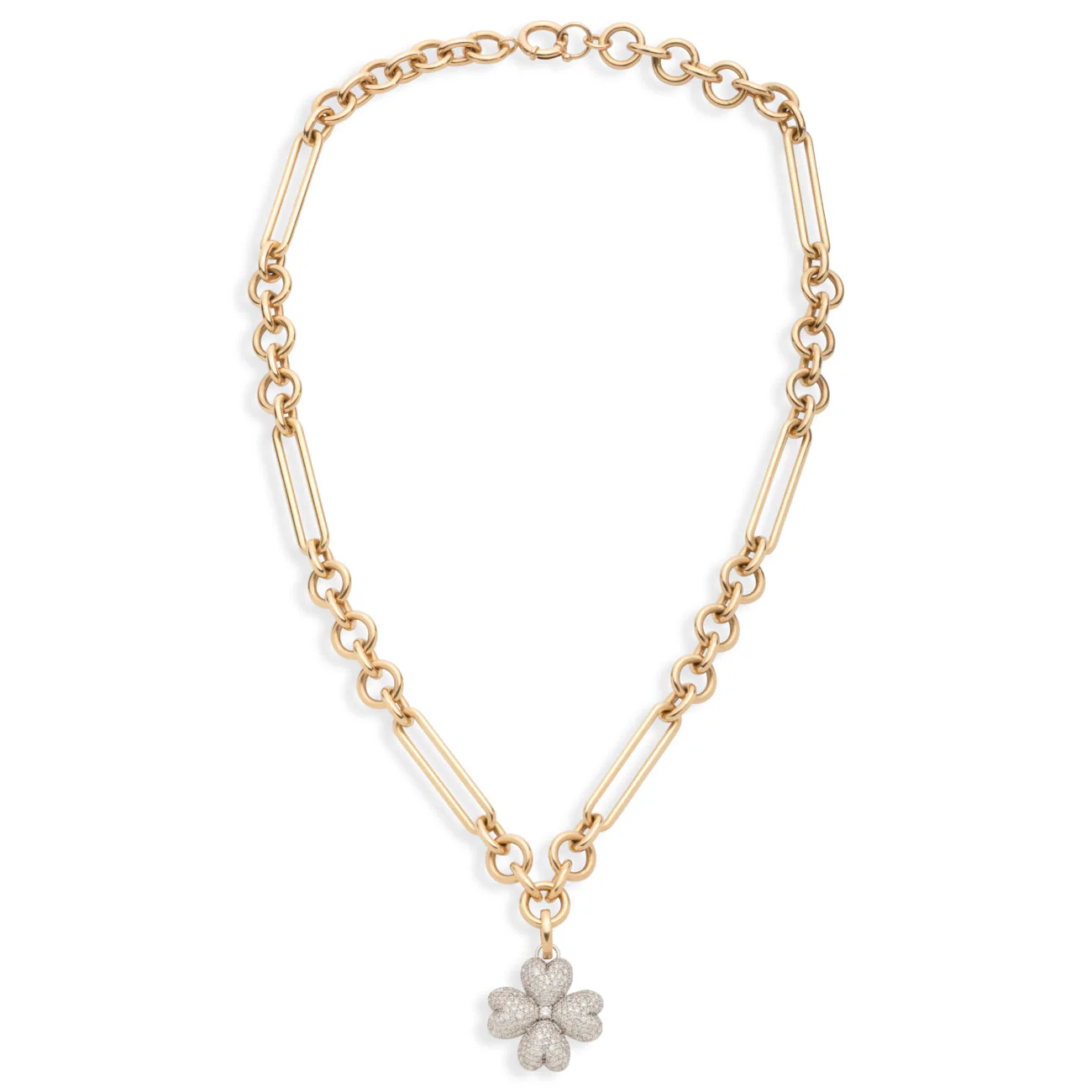 True Love | Snow Pavé Four Heart Clover Midsize Mixed Clip Necklace | Diamonds, Mixed Gold - Image 3