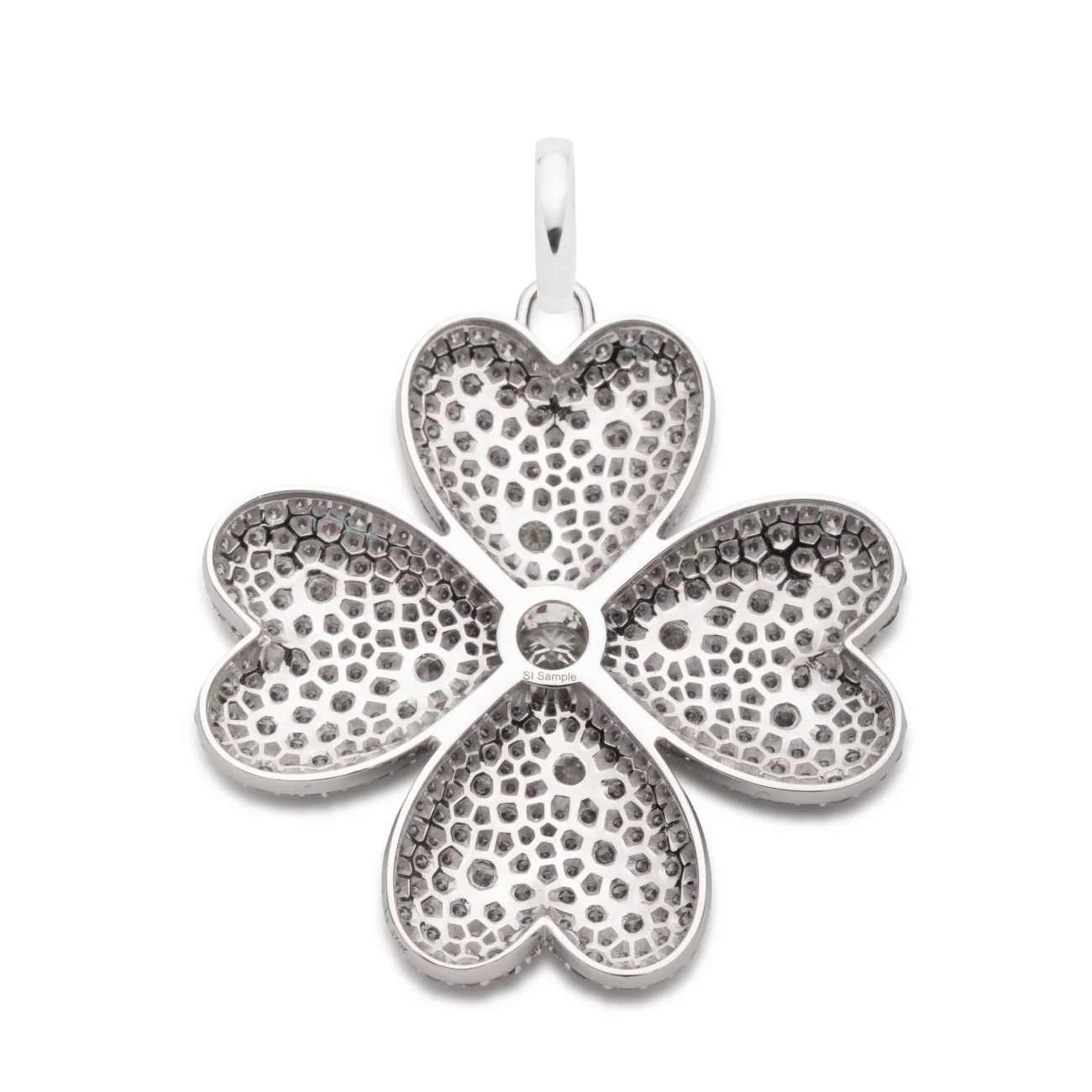 True Love | Snow Pavé Four Heart Clover Oversized Pendant | Diamonds, White Gold - Image 4