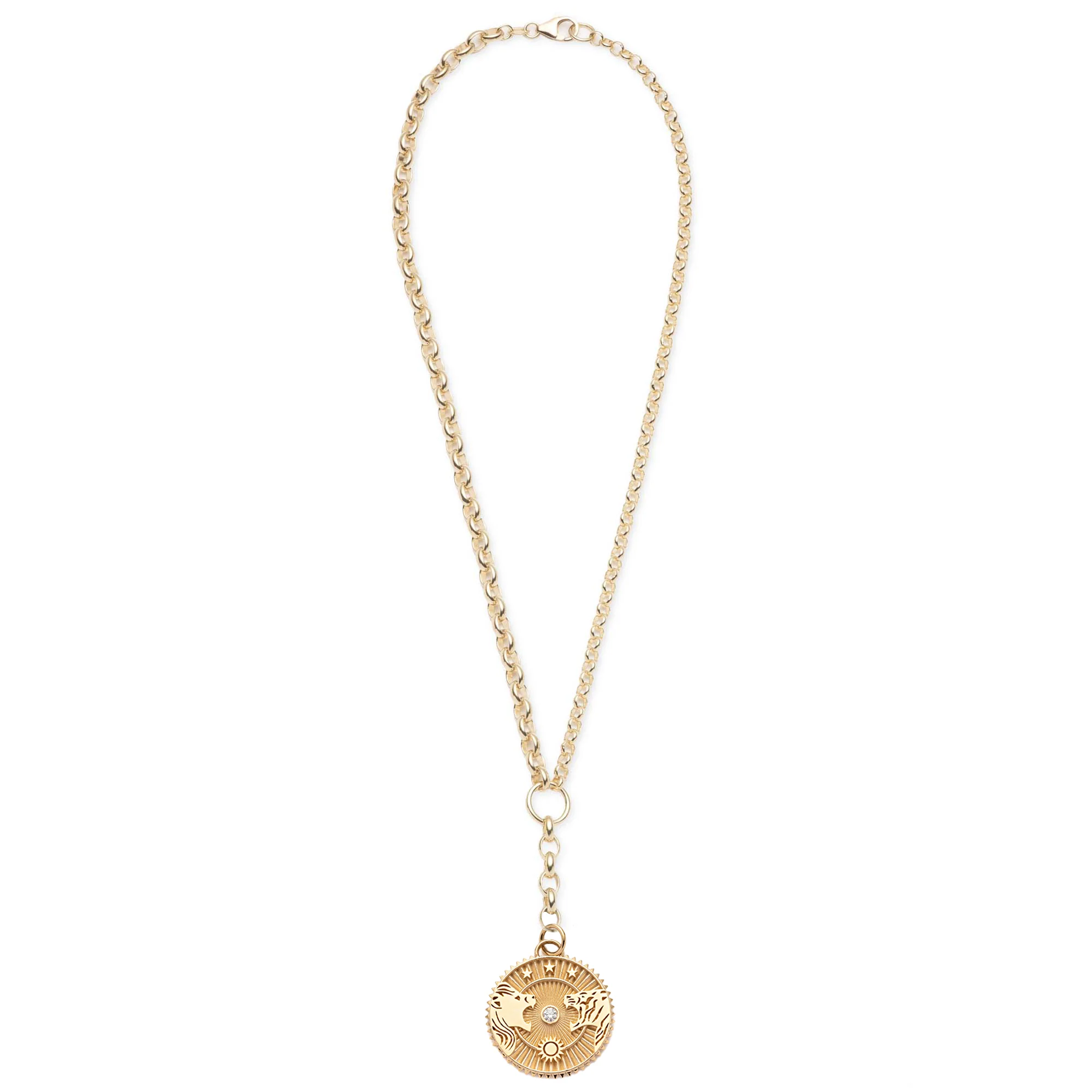 Strength | Solar & Lunar Heavy Mixed Belcher Extension Necklace | Diamond, Yellow Gold - Image 3