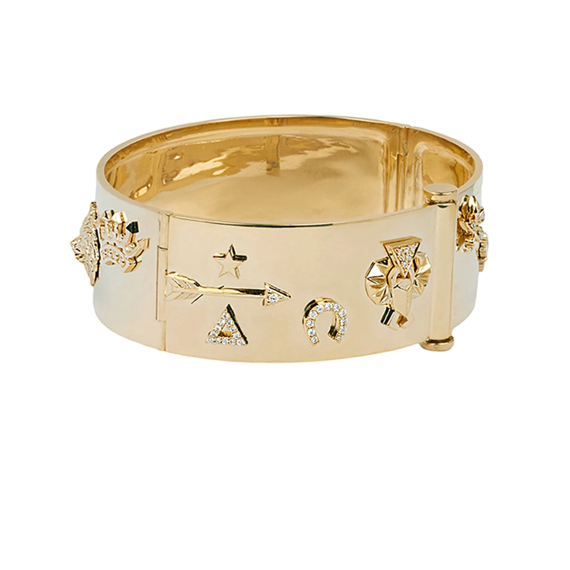Foundation | Symbols Wide Triptych Bangle | Diamonds, Yellow Gold - Image 4