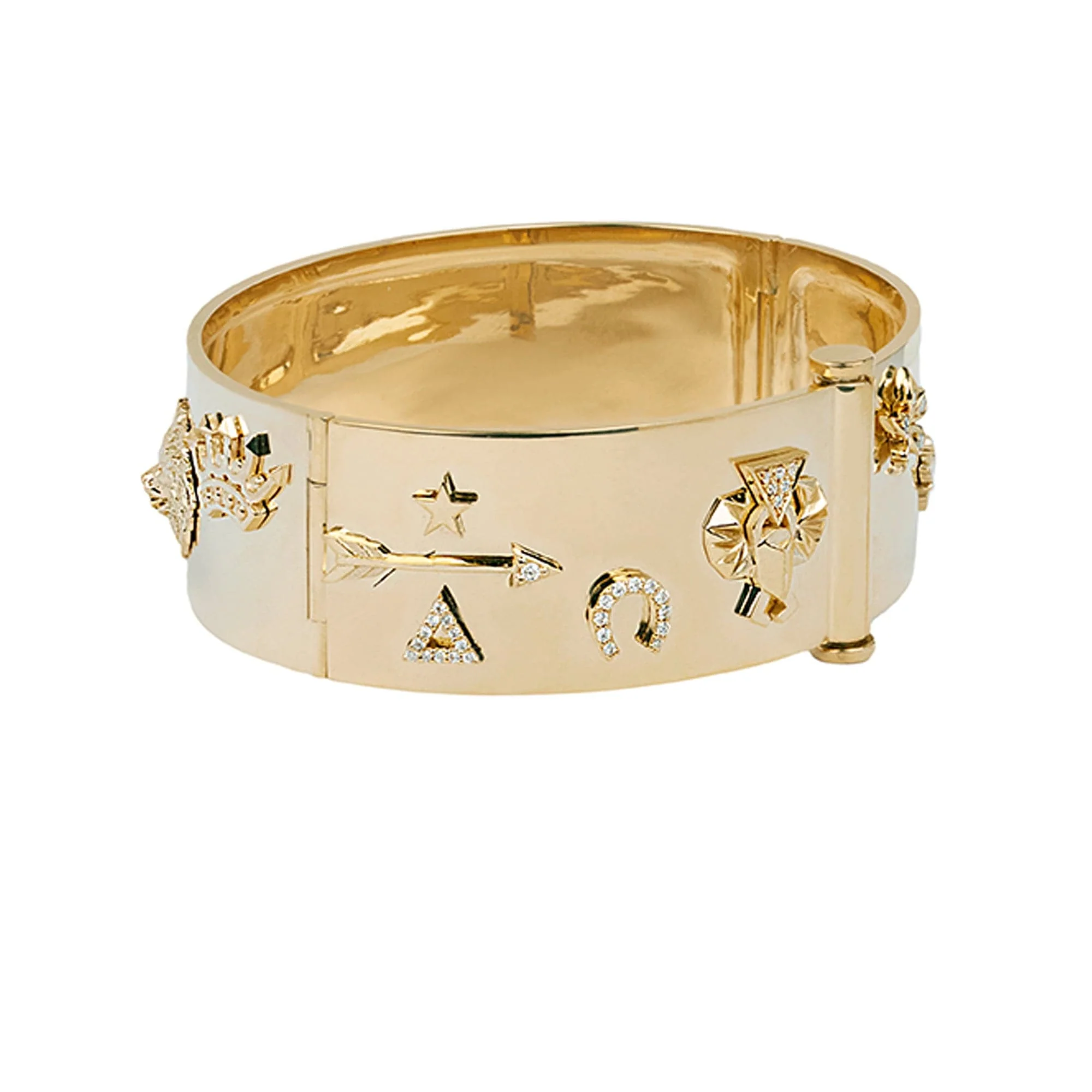 Foundation | Symbols Wide Triptych Bangle | Diamonds, Yellow Gold - Image 5