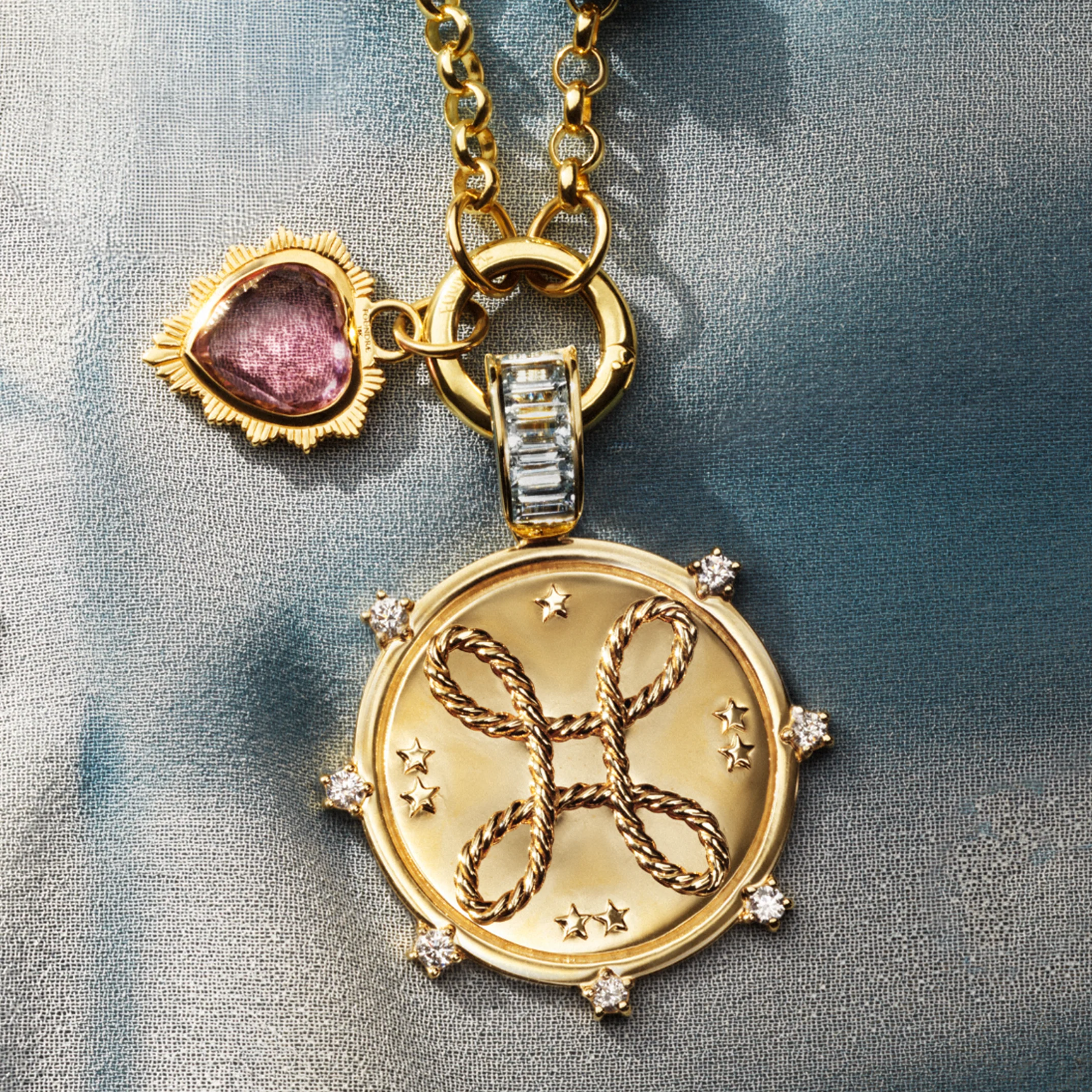 True Love | Love Knot and Gemstone Heart Medium Belcher Open Chain | Diamonds, Pink Tourmaline, Mixed Gold - Image 2