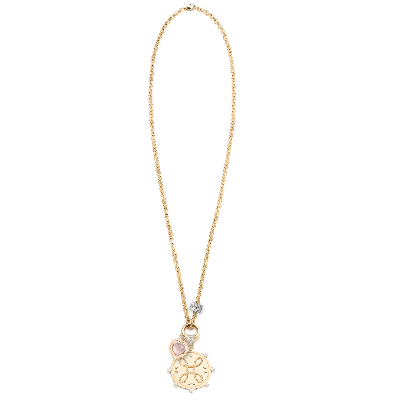 True Love | Love Knot and Gemstone Heart Medium Belcher Open Chain | Diamonds, Pink Tourmaline, Mixed Gold - Image 3