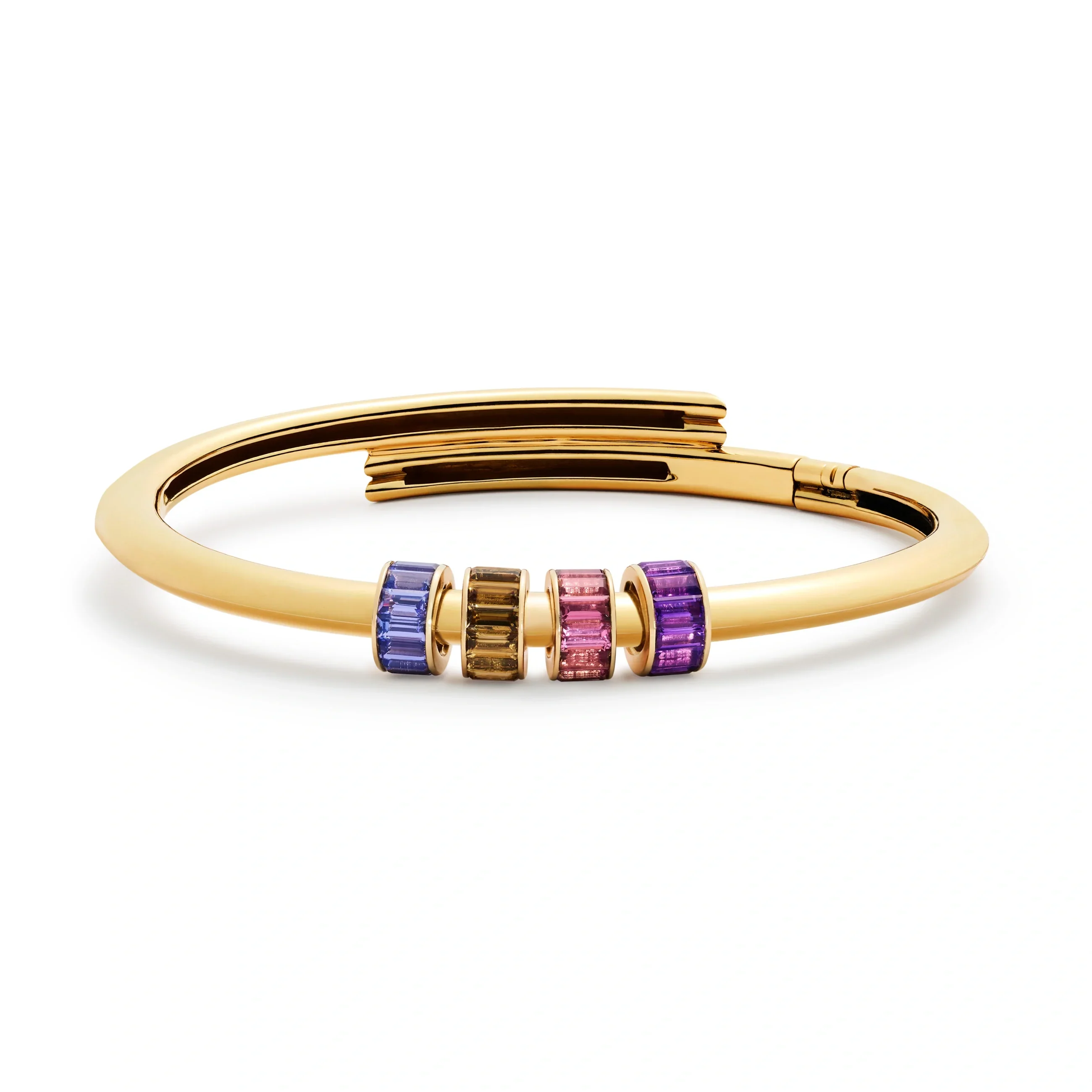 True Love | Four Baguette Strong Heart Bangle | Multi-Stone, Yellow Gold - Image 3
