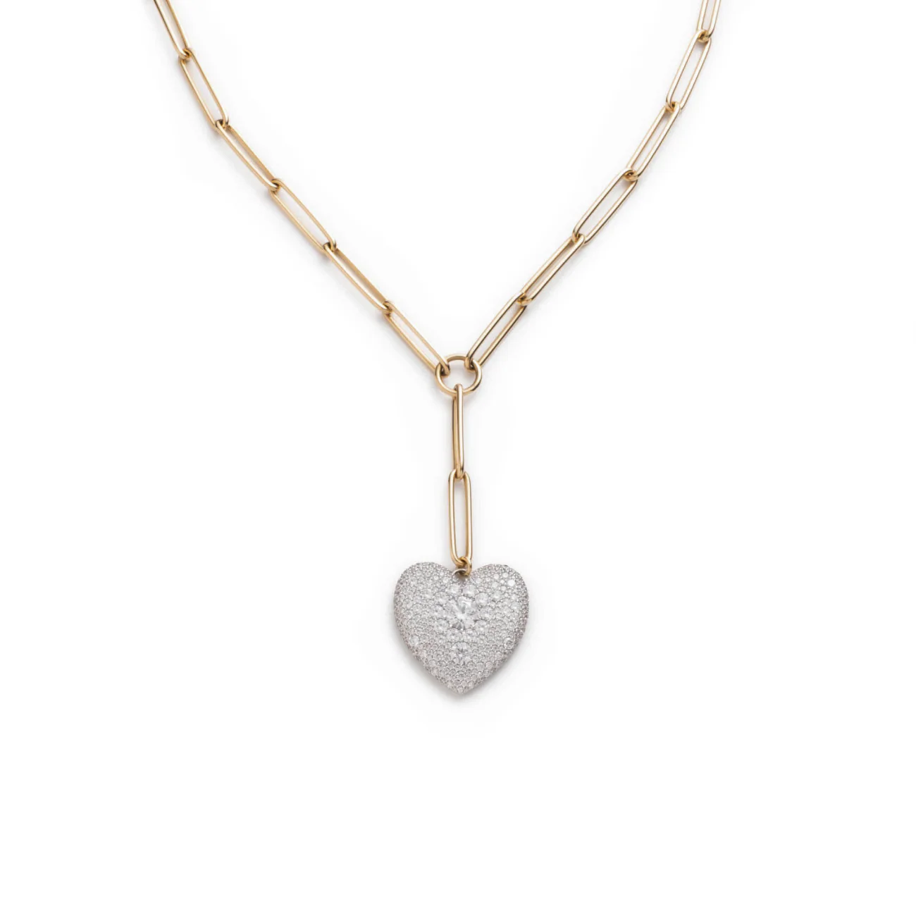 True Love | Snow Pavé Full Heart Large Clip Extension Necklace | Diamonds, Mixed Gold