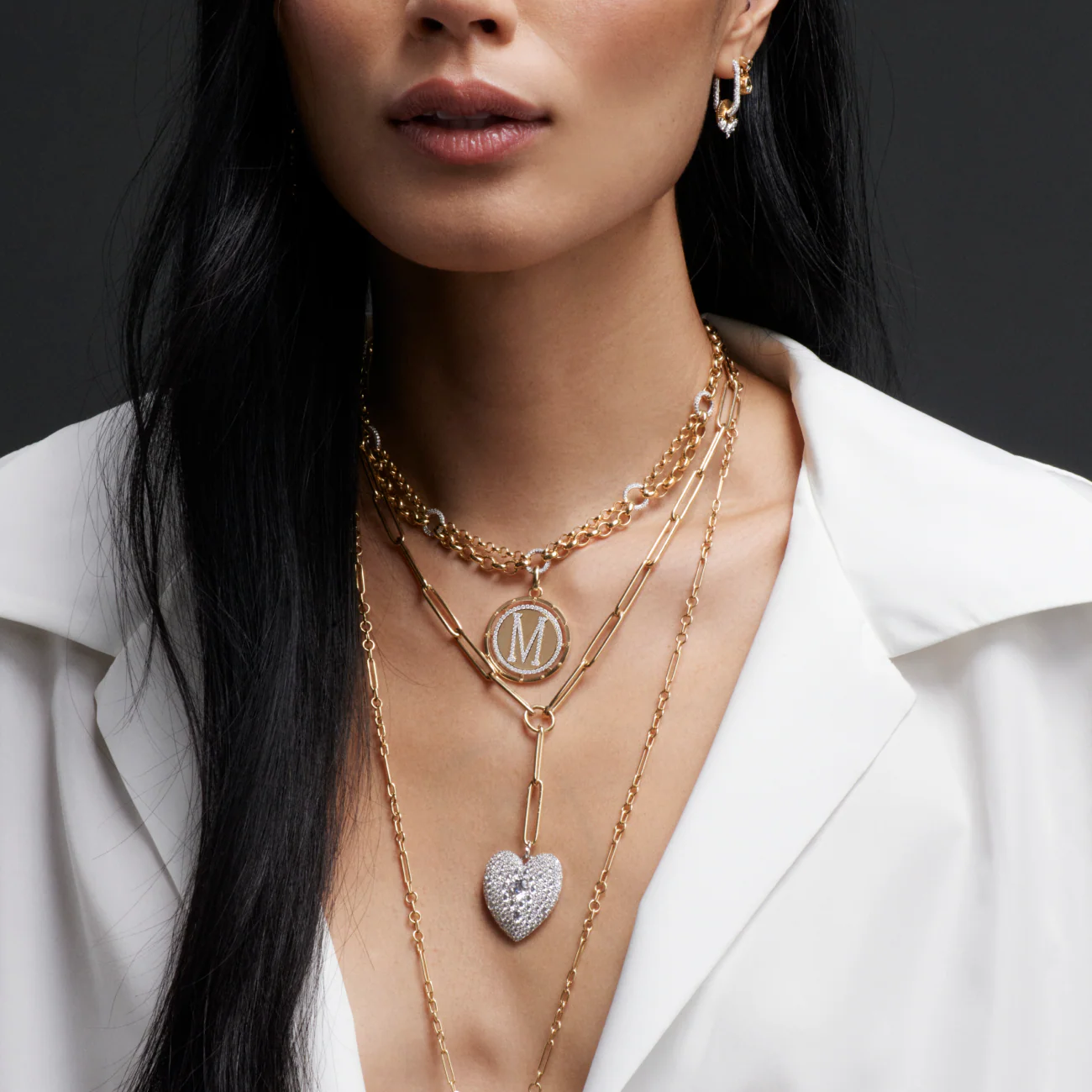 True Love | Snow Pavé Full Heart Large Clip Extension Necklace | Diamonds, Mixed Gold - Image 2