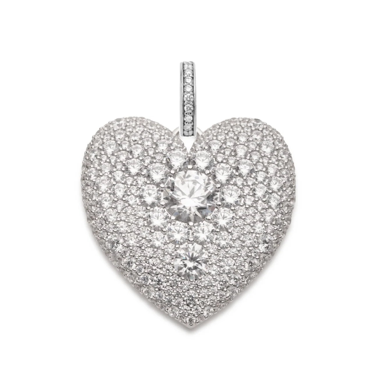 True Love | Snow Pavé Full Heart Large Medallion | Diamonds, White Gold - Image 3