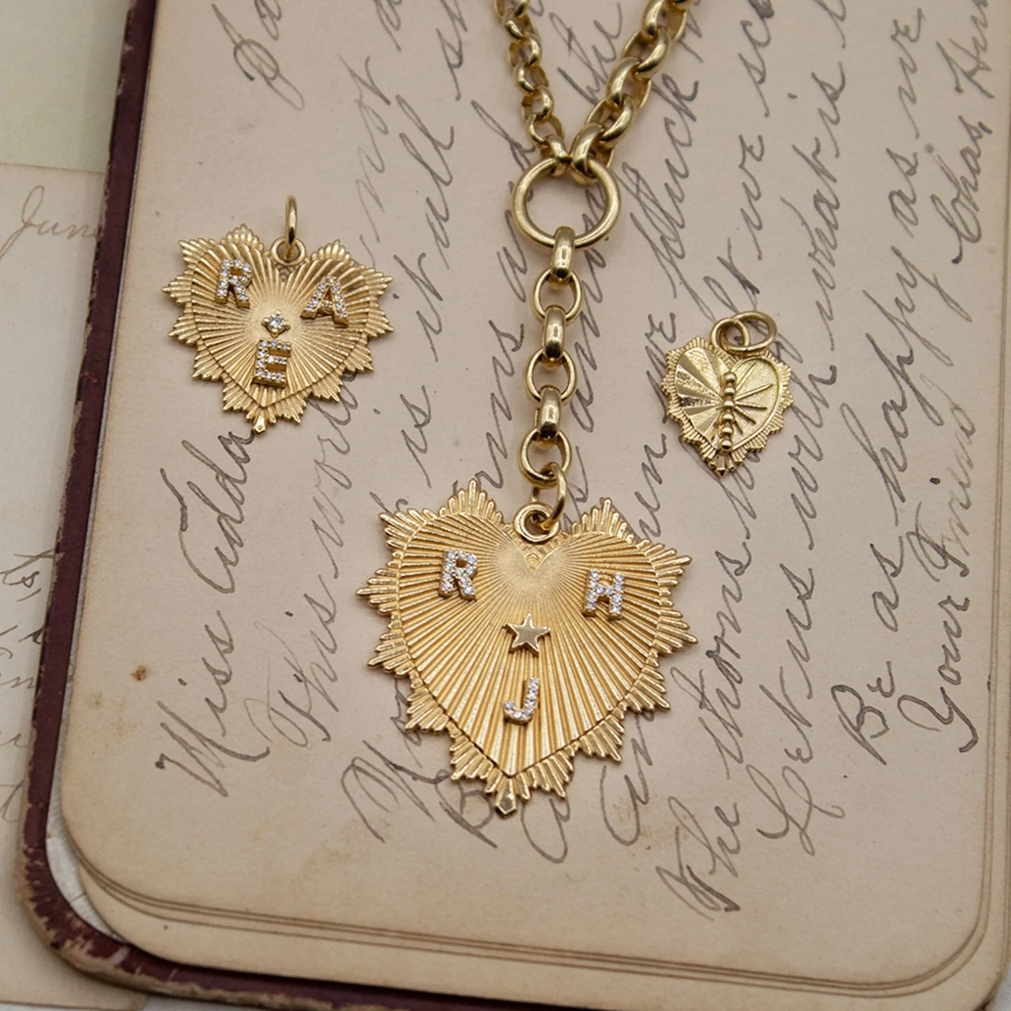 Personalized - True Love | Custom Heart Love Token Medium Medallion | Diamonds, Yellow Gold - Image 2