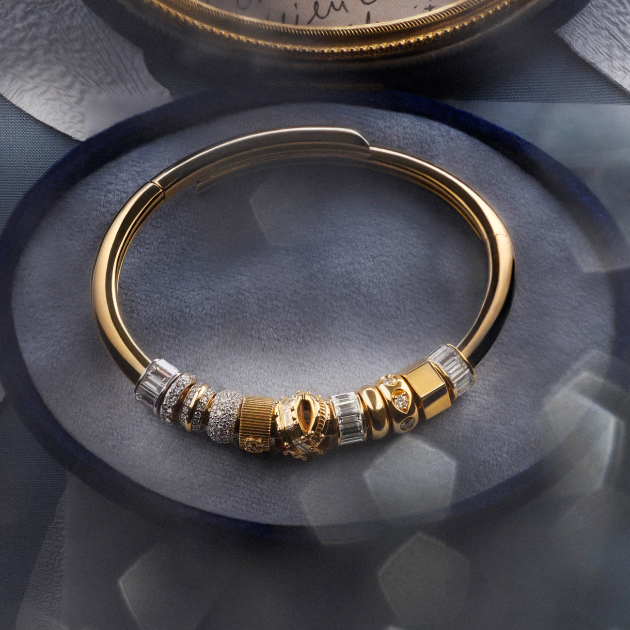 True Love - Personalized | Lovestruck Pierced and Initial Strong Heart Bangle | Diamonds, Mixed Gold - Image 2