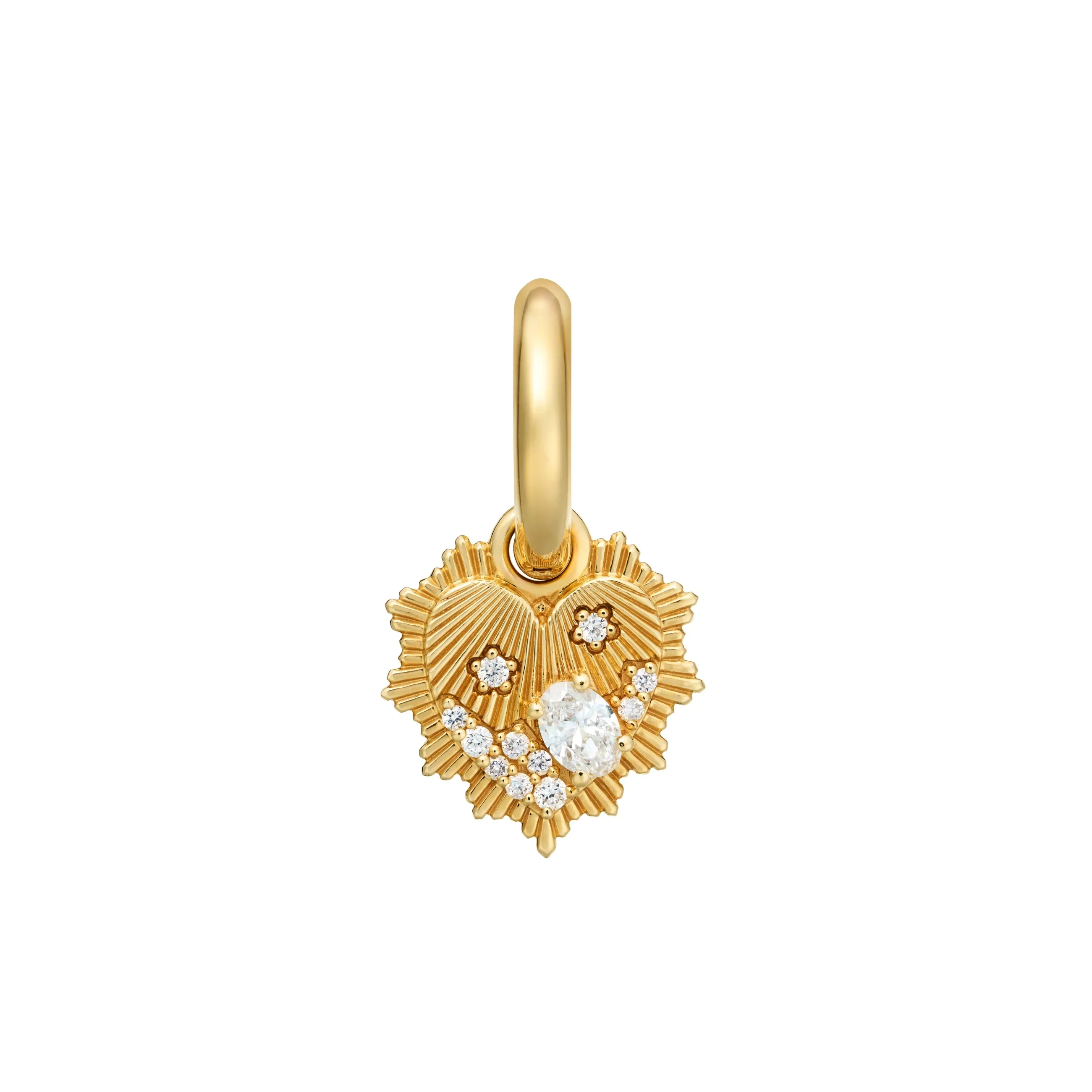 True Love | Encrusted Heart Love Token Petite Chubby Hoop Earring | Diamonds, Yellow Gold