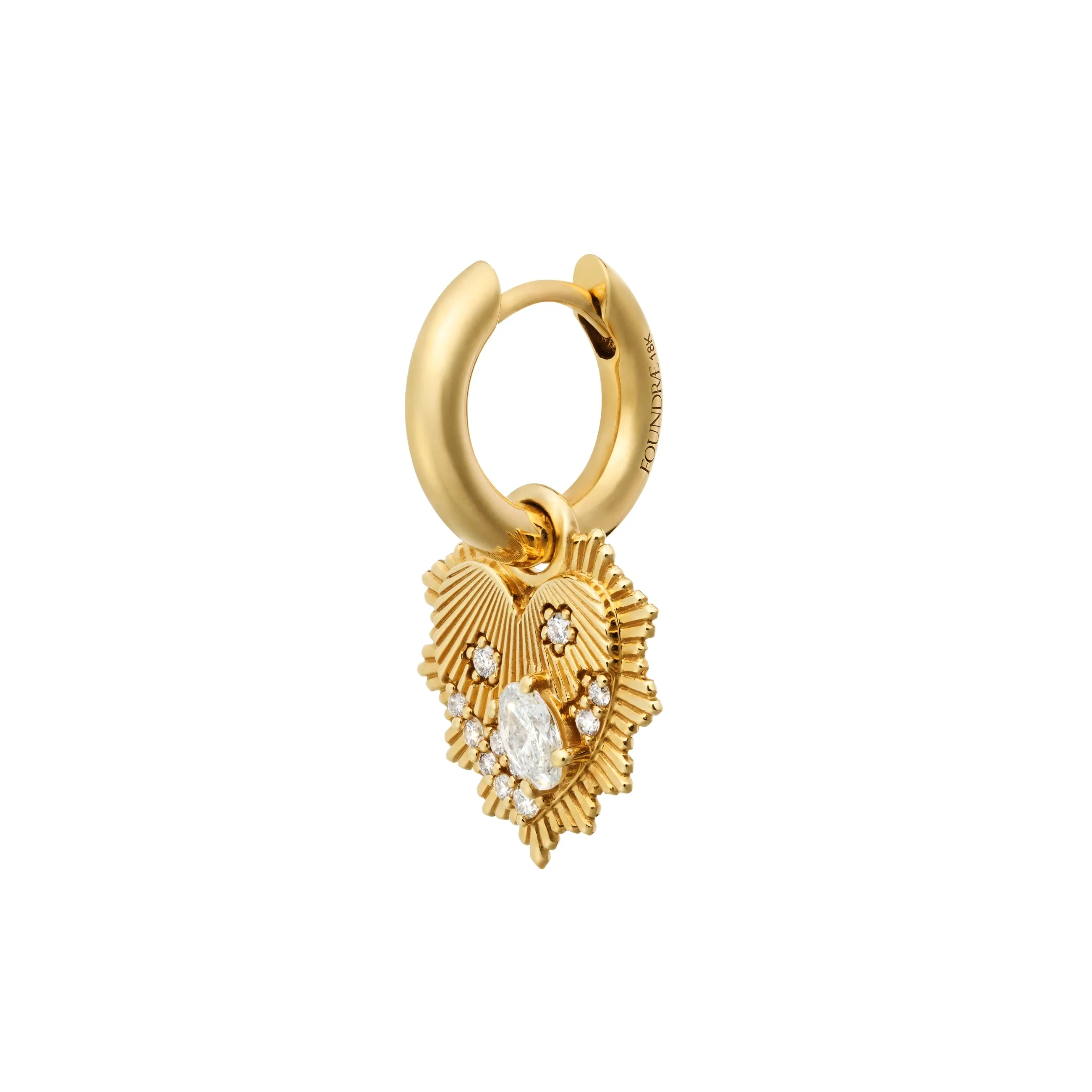 True Love | Encrusted Heart Love Token Petite Chubby Hoop Earring | Diamonds, Yellow Gold - Image 2