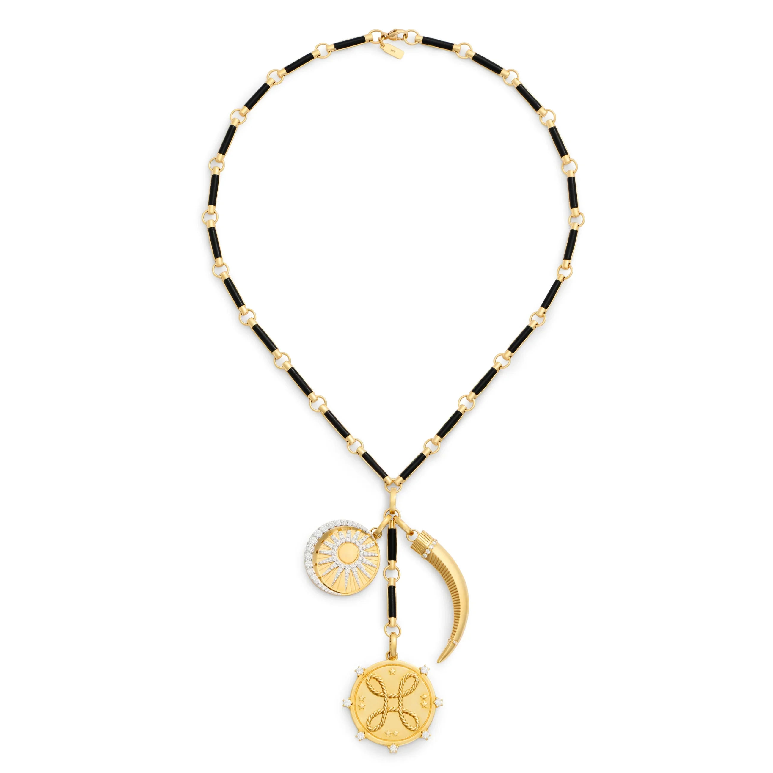 True Love - Wholeness | Love Knot and Balance Element Extension Necklace | Diamonds, Onyx, Yellow Gold - Image 3