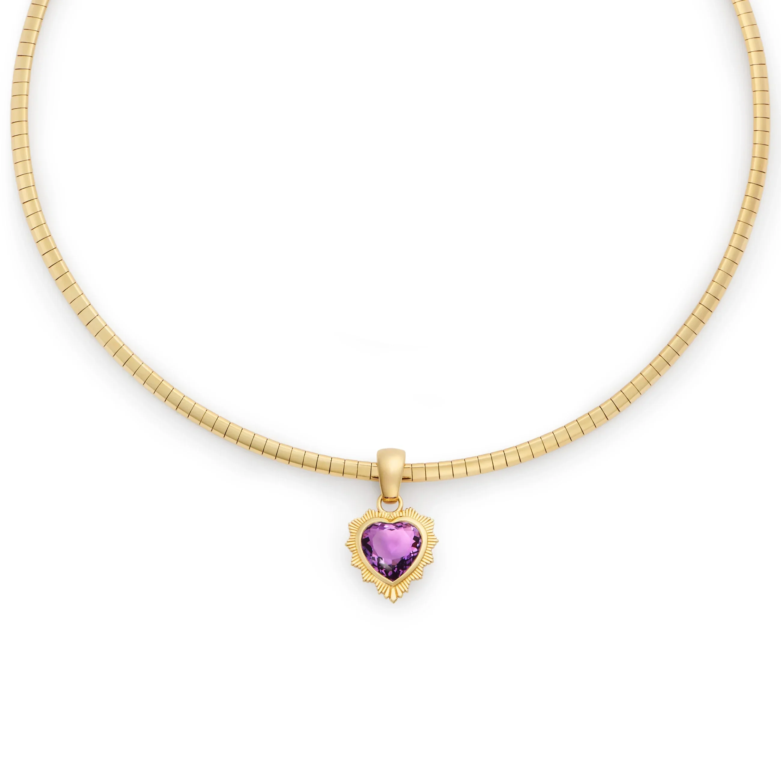 True Love | Gemstone Heart Small Sleek Collar Necklace | Amethyst, Yellow Gold