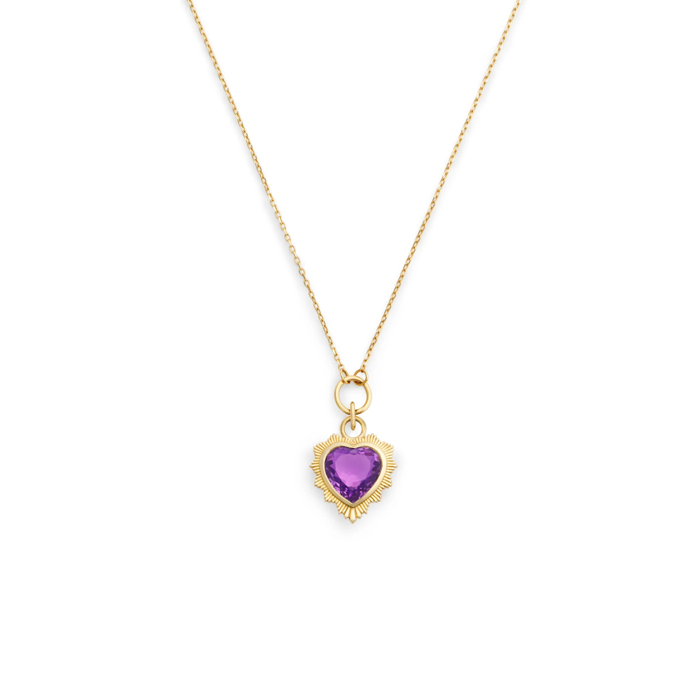 True Love | Gemstone Heart Thread Necklace | Amethyst, Yellow Gold