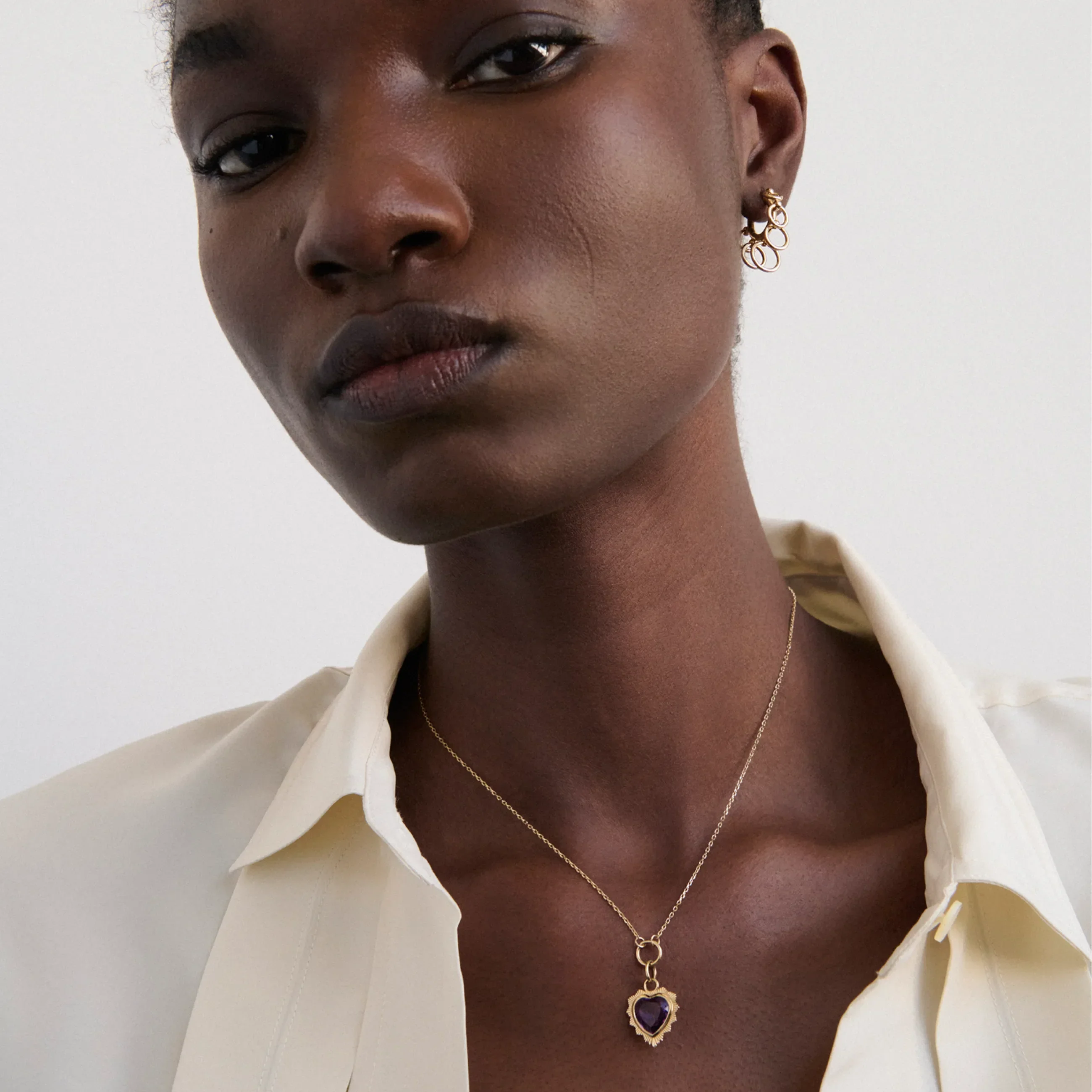 True Love | Gemstone Heart Thread Necklace | Amethyst, Yellow Gold - Image 2