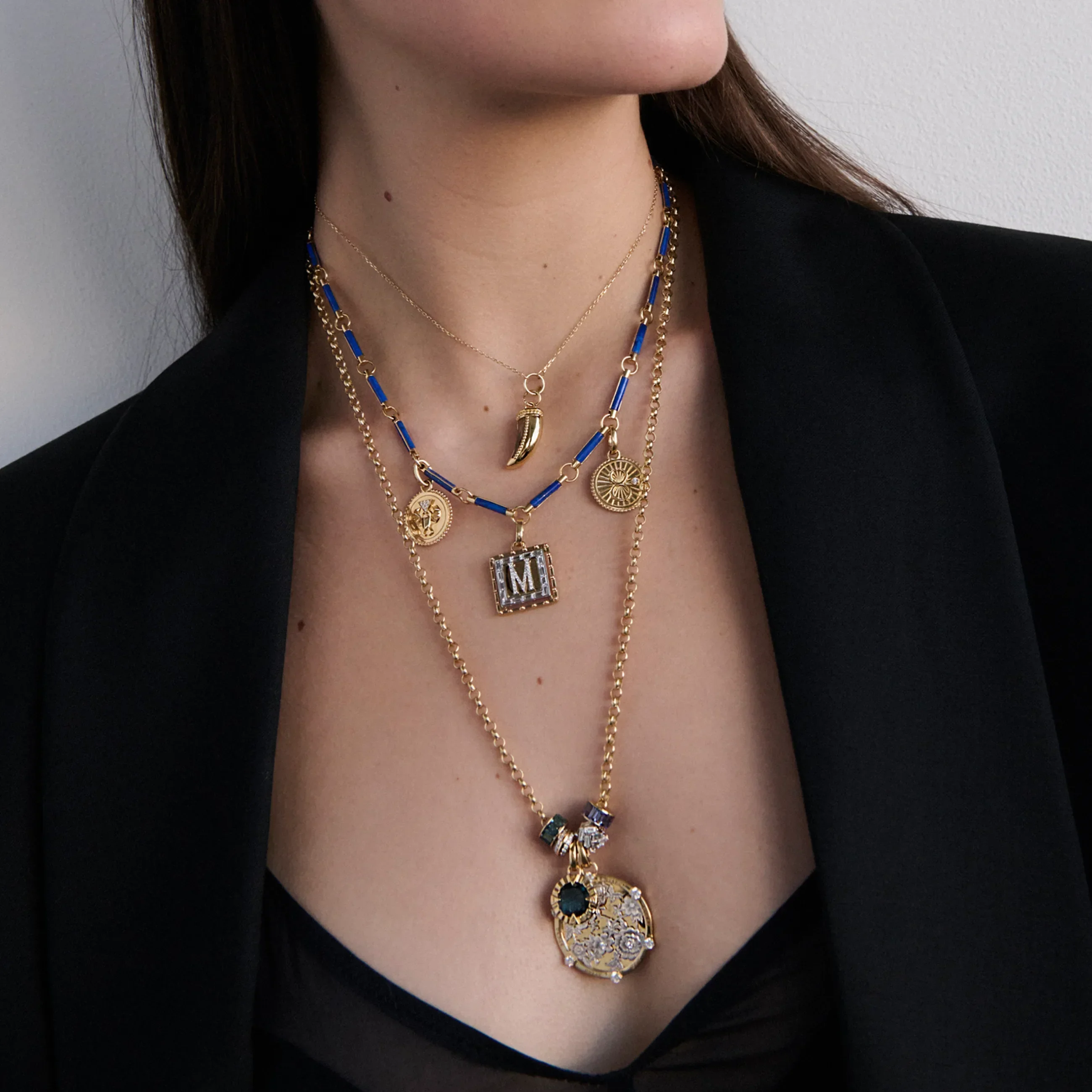 Personalized - True Love | Custom Lovestruck Pierced and Protection Element Necklace | Diamonds, Lapis, Yellow Gold - Image 4