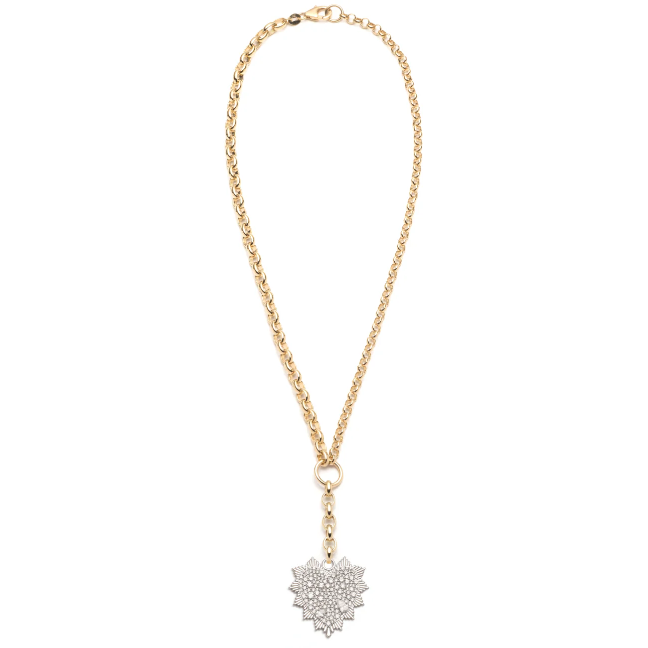 True Love | Snow Pavé Heart Love Token Heavy Mixed Belcher Extension Necklace | Diamonds, Mixed Gold - Image 3