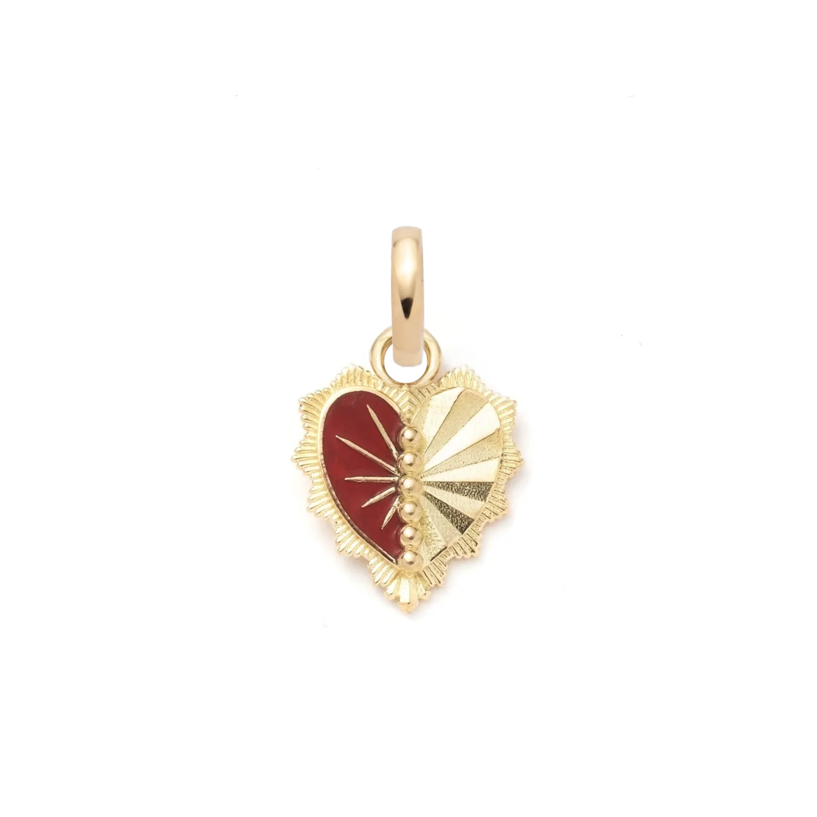 True Love | Reflection Heart Miniature Medallion | Red Ceramic, Yellow Gold
