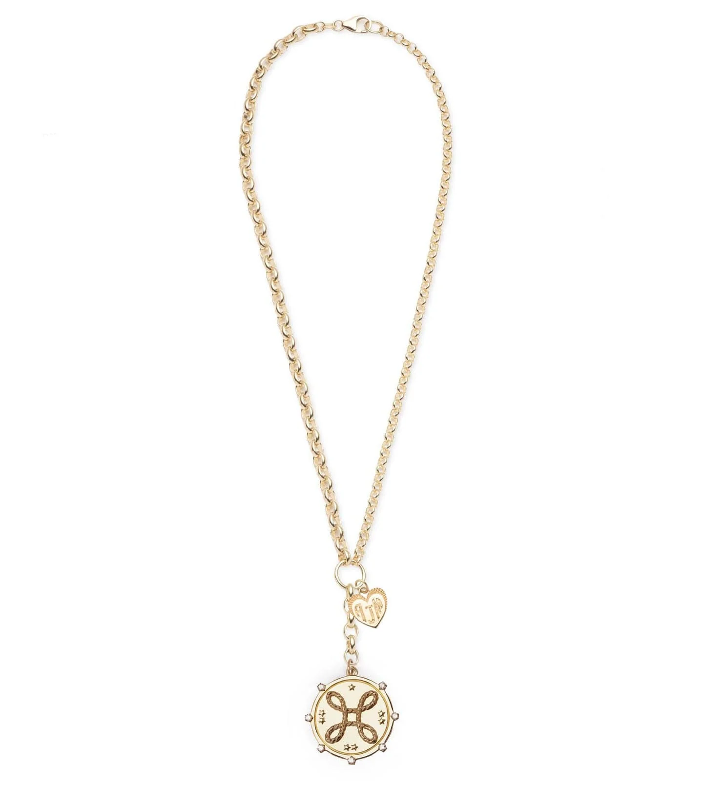Personalized - True Love | Love Knot and Engravable Heart Heavy Mixed Belcher Extension Necklace | Diamonds, Yellow Gold - Image 3