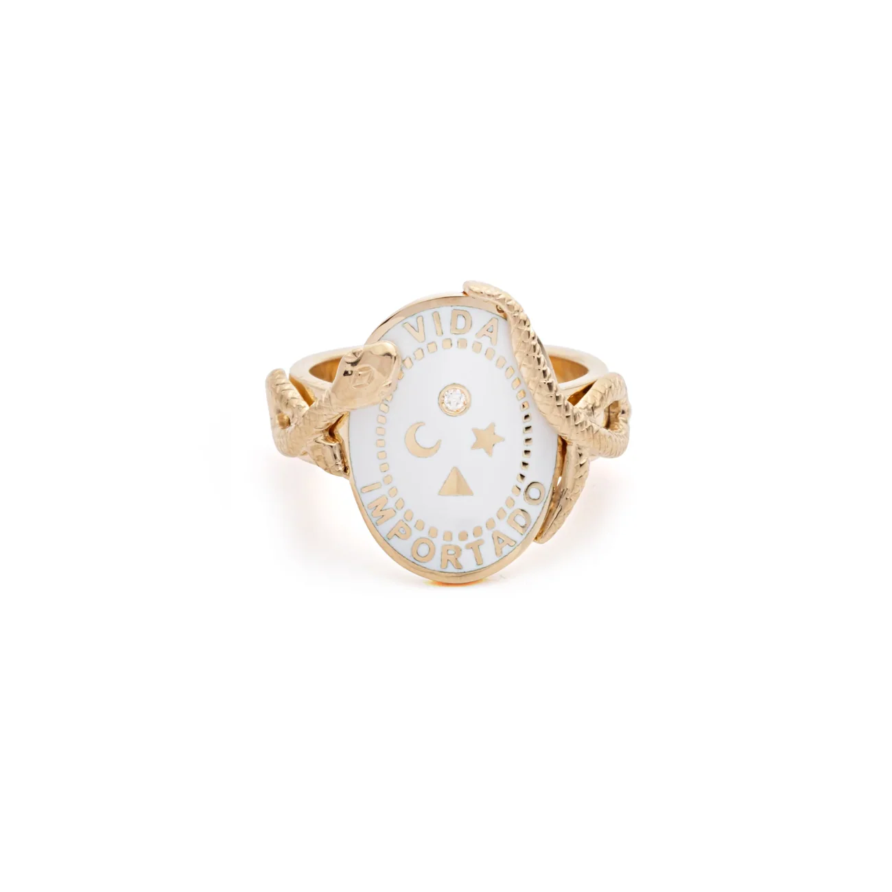 Wholeness | Cigar Band | White Ceramic, Diamond, Yellow Gold